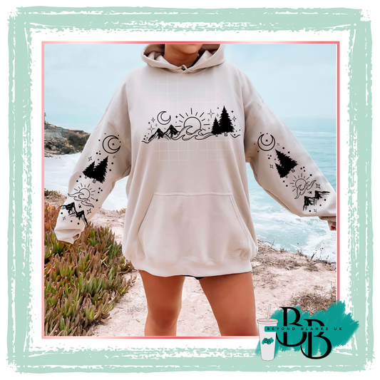 DTF Mountains and trees black - chest & sleeve