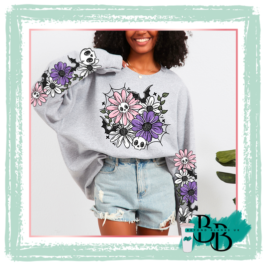 DTF Skellie bat florals - chest & sleeve