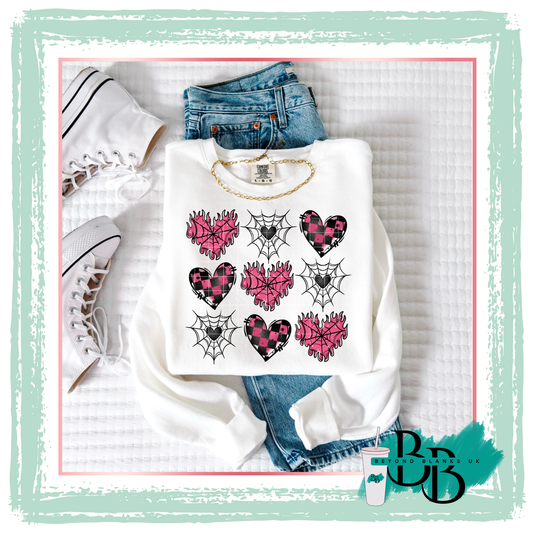 DTF Flame hearts grid pink & black