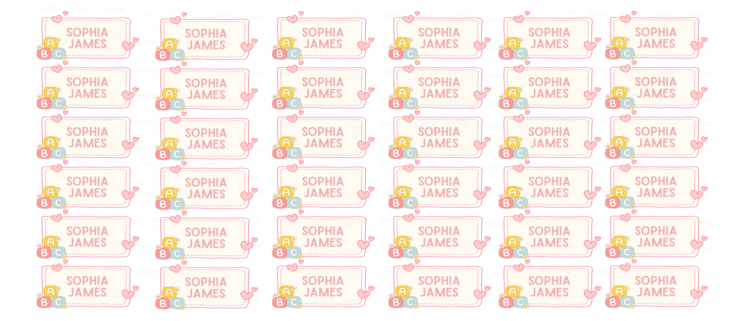 UVDTF Name tags- ABC hearts