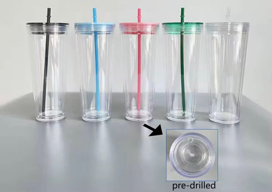 24oz Snow globe Double wall Acrylic tumblers Coloured lids