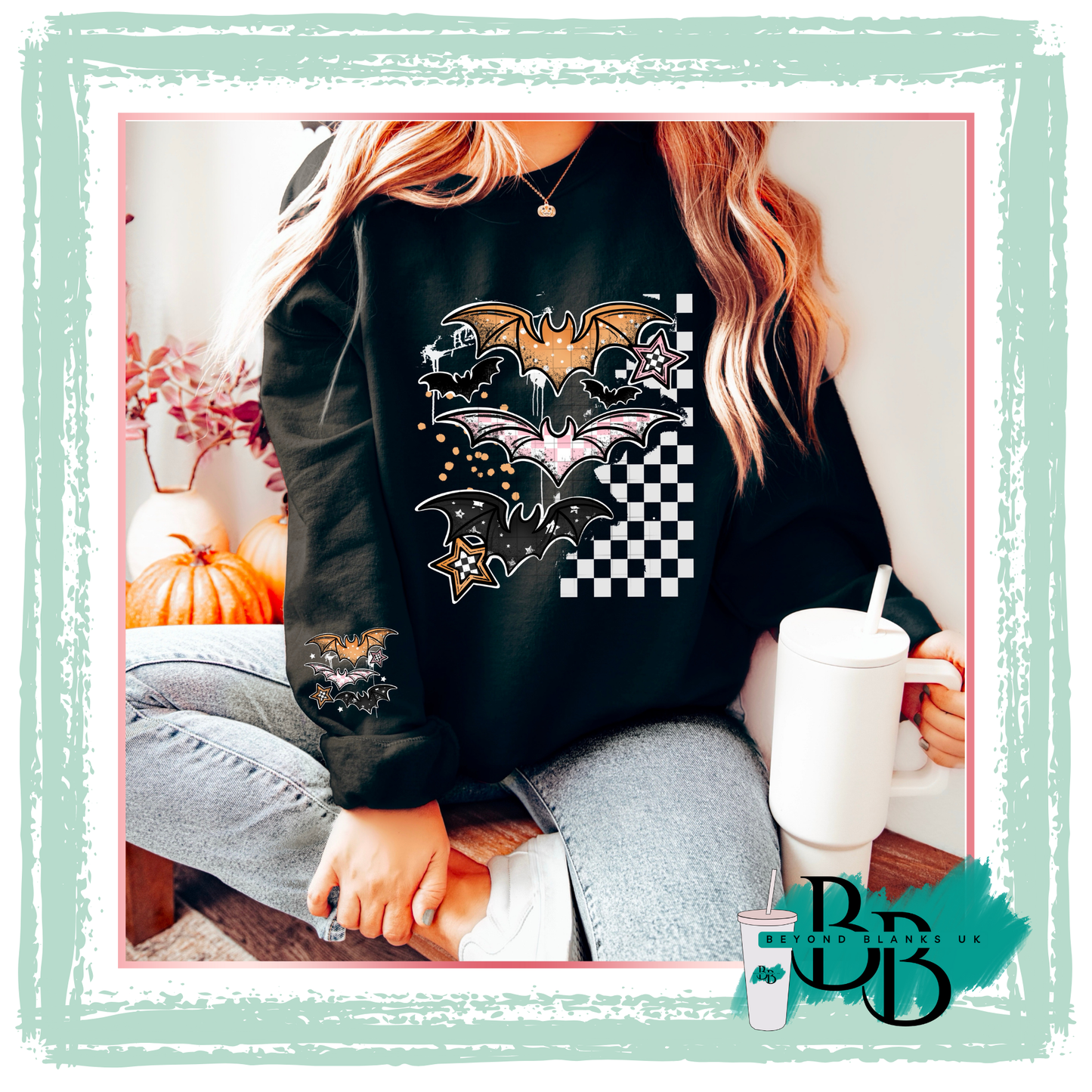 DTF -Grunge pattern bats white - front & sleeve