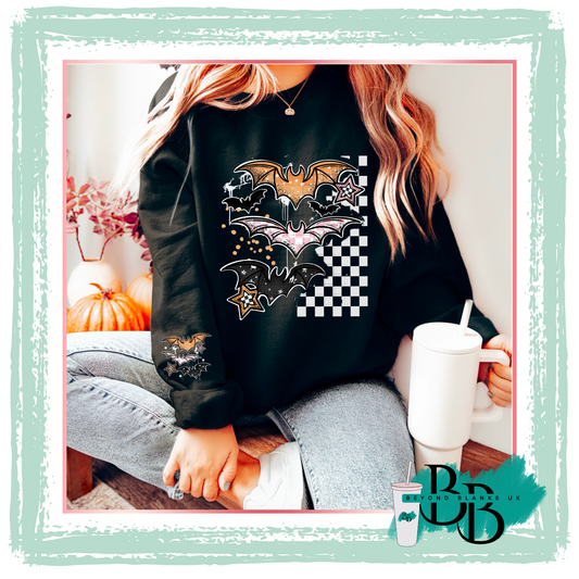 DTF -Grunge pattern bats white  - front & sleeve