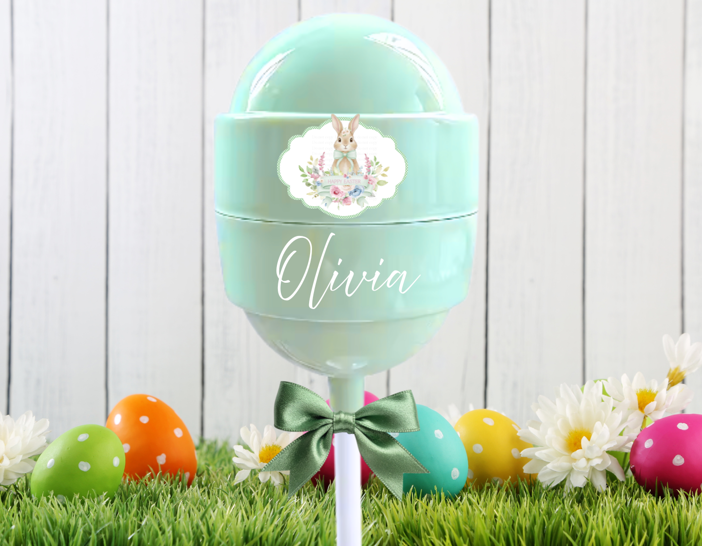 UVDTF lollipop decal-Sage floral badge bunny