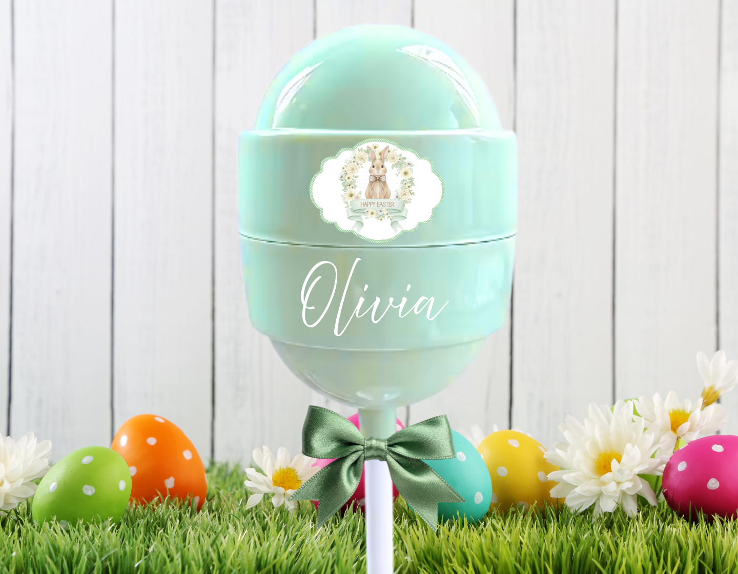 UVDTF lollipop decal-Sage wreath badge bunny