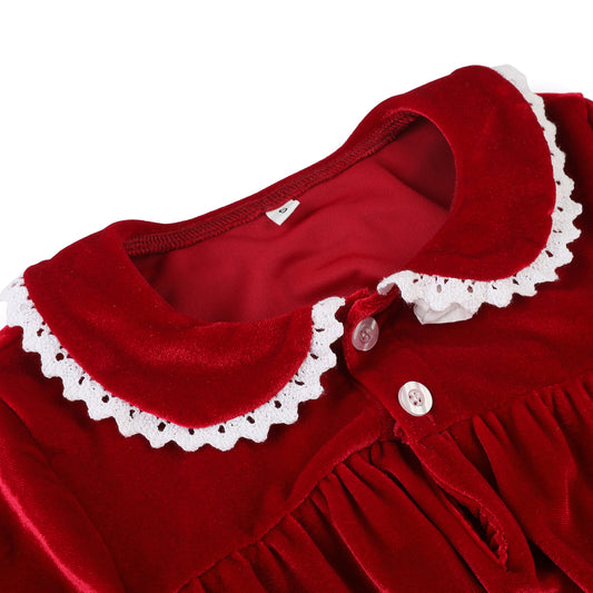 Christmas Velvet family pyjamas lace trim KT