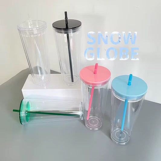24oz Snow globe Double wall Acrylic tumblers Coloured lids
