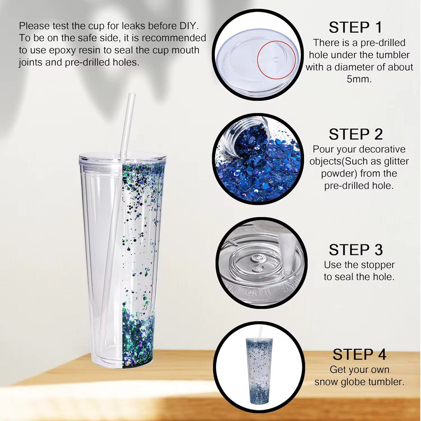 24oz Snow globe Double wall Acrylic tumblers