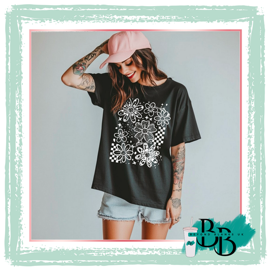 DTF- Messy florals - white