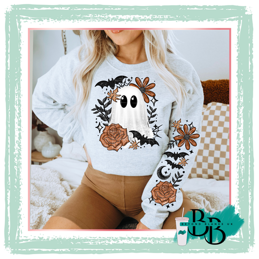 DTF - Orange floral ghost - front & sleeve