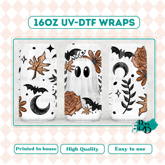 UVDTF 16oz wrap-Orange floral Ghost