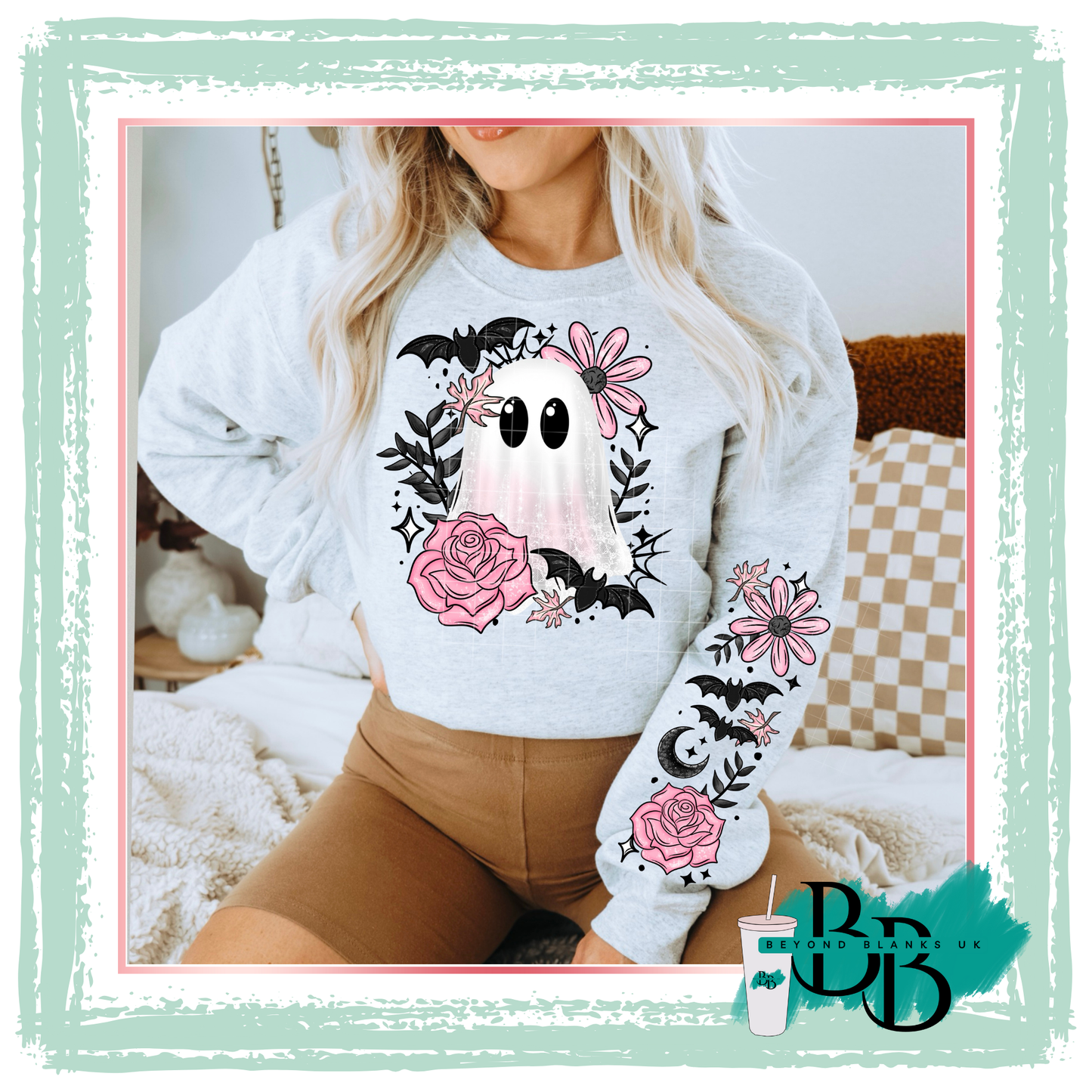 DTF - Pink floral ghost - front & sleeve