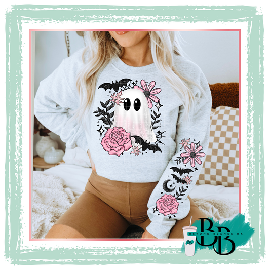 DTF - Pink floral ghost - front & sleeve