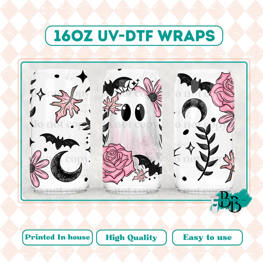 UVDTF 16oz wrap-Pink floral Ghost