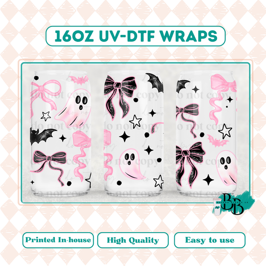 UVDTF 16oz wrap-Pink bow ghosties