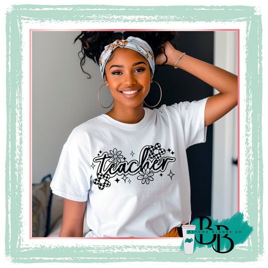 DTF-Teacher floral - black