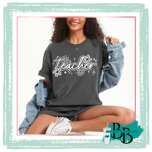 DTF-Teacher floral - white