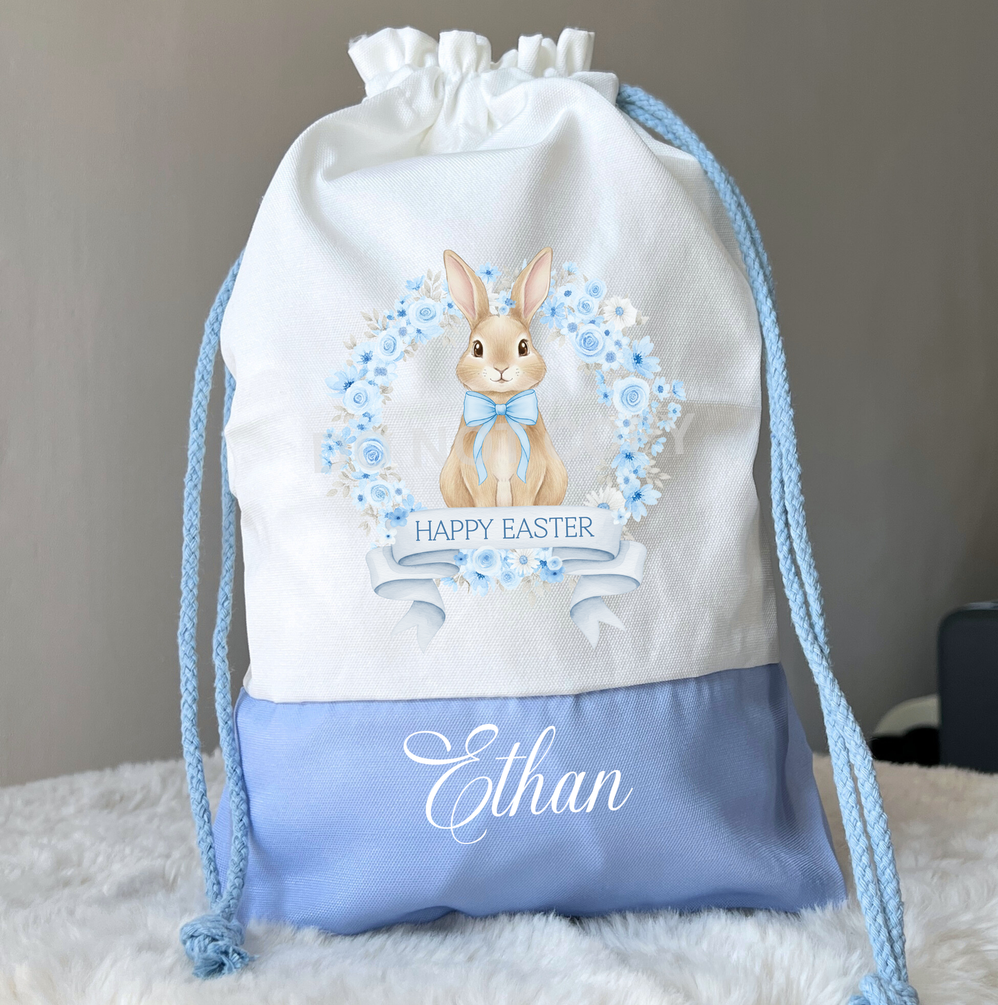 DTF Easter bunny wreath blue