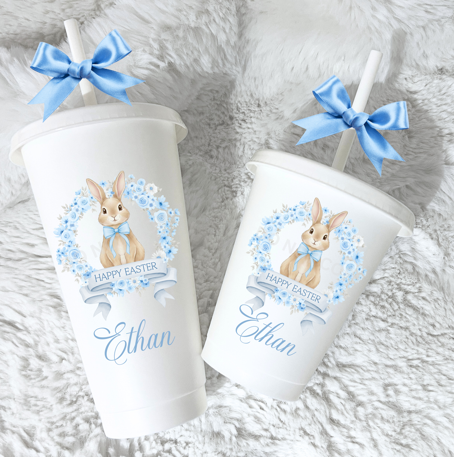 UVDTF Easter bunny floral wreath blue