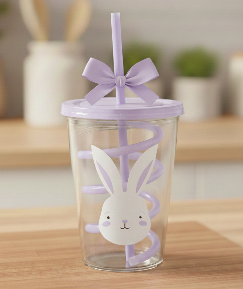 Easter cup & swirly straw lilac