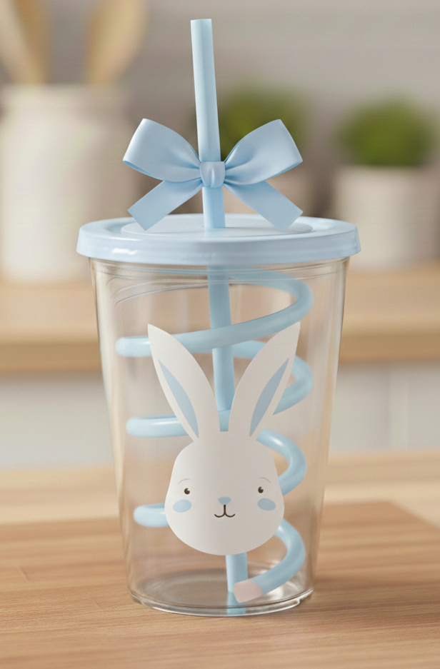 Easter cup & swirly straw Blue