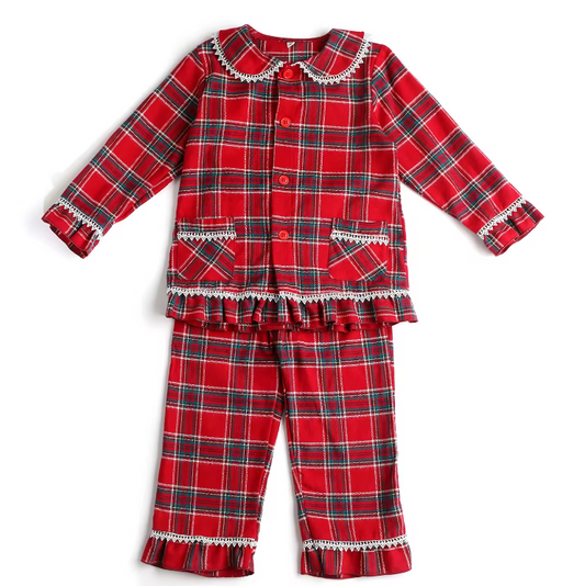 Christmas tartan family Frilly edge pyjamas R