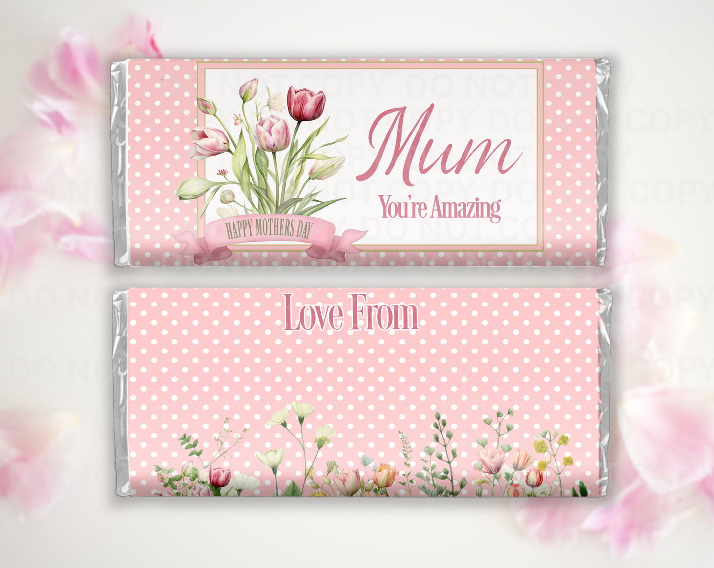 Mothers day chocolate wrapper pink spot