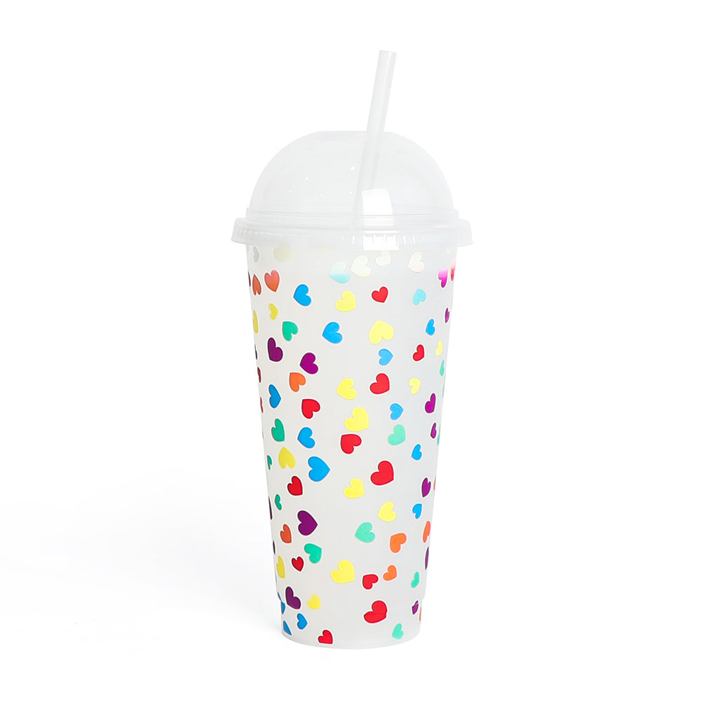 Plastic tumbler 24oz hearts colour change