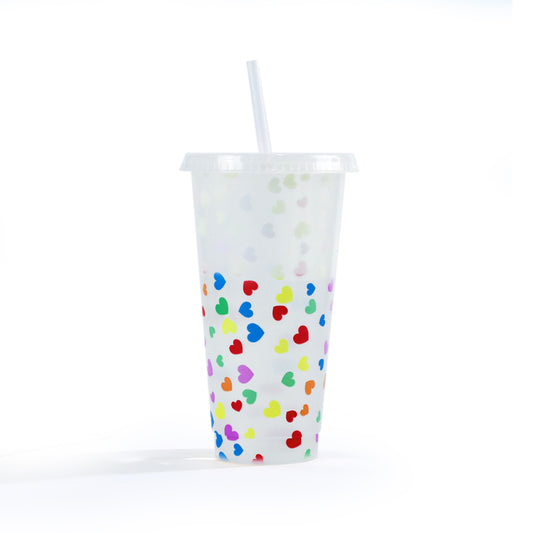 Plastic tumbler 16 oz hearts colour change