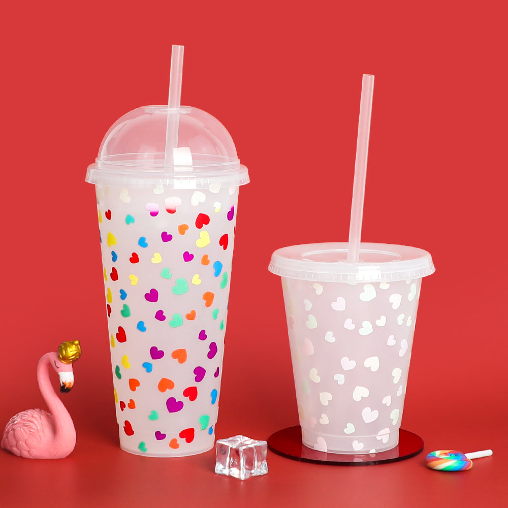 Plastic tumbler 16 oz hearts colour change