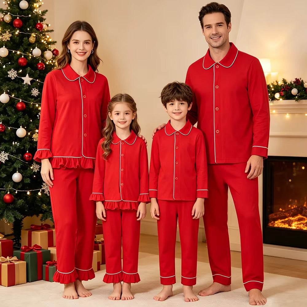 Christmas family cotton frilly pyjamas KT