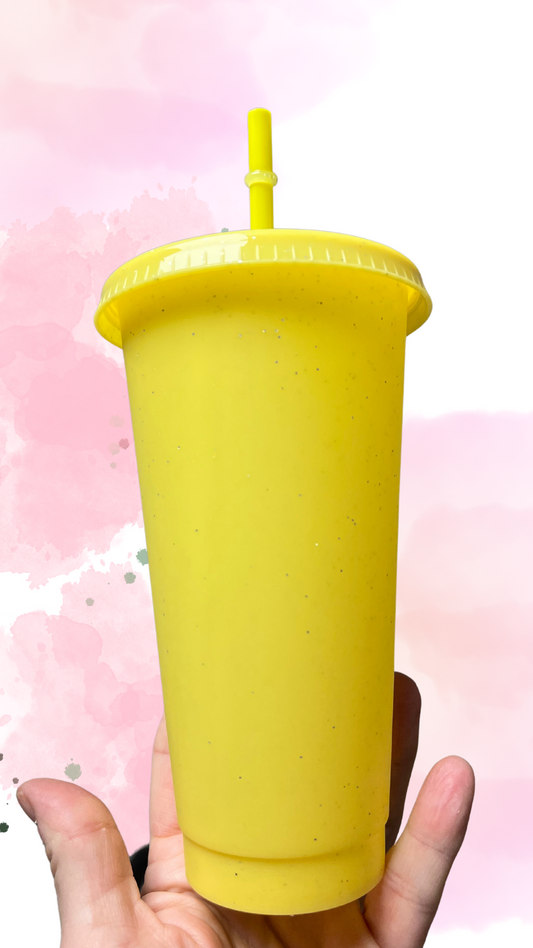 Plastic tumbler24oz - yellow glitter