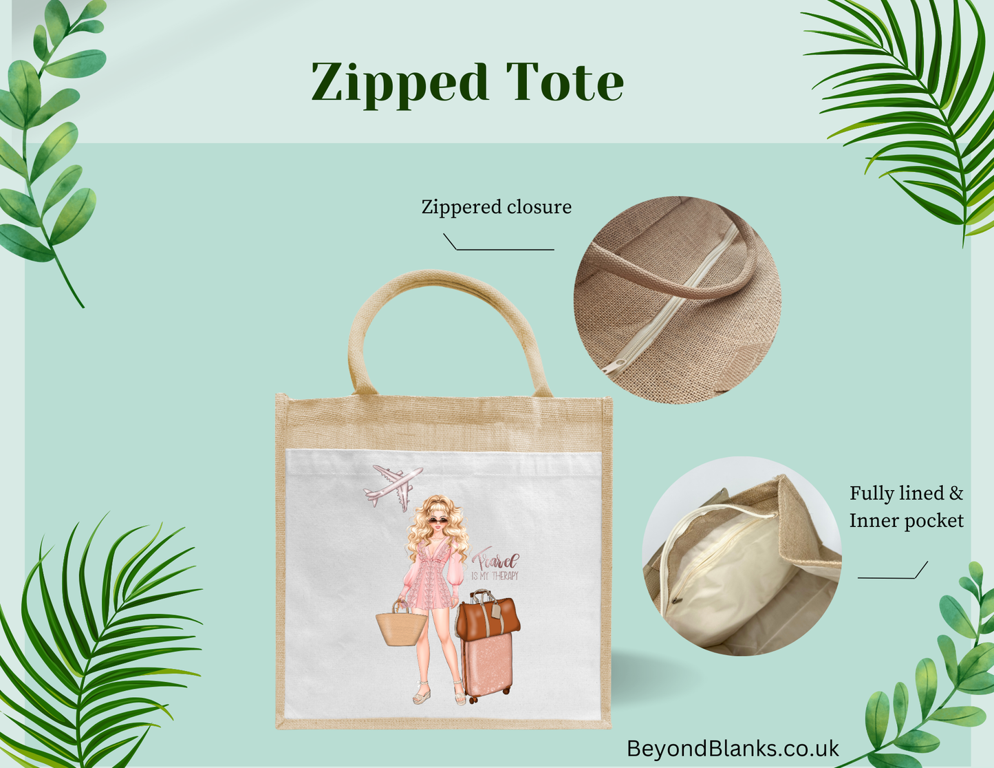 Zipper jute totes