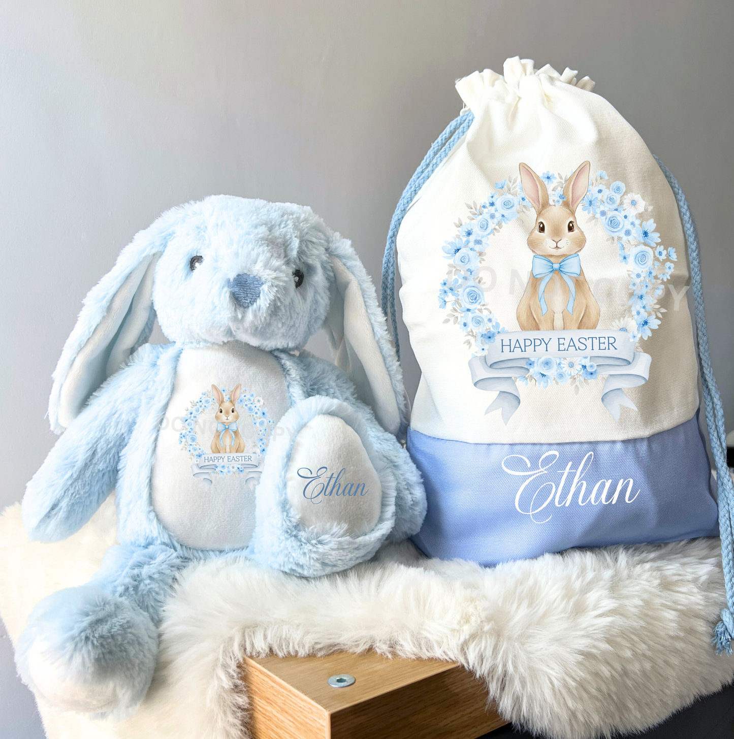 DTF Easter bunny wreath blue