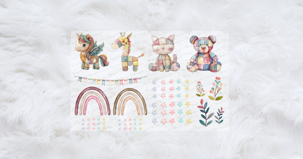 Patchwork animal pastels UVDTF theme sheet