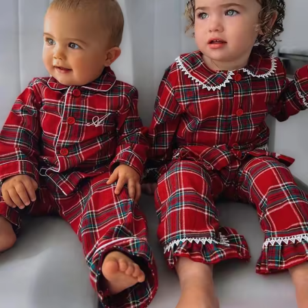 Christmas tartan family Frilly edge pyjamas