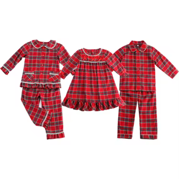 Christmas tartan family Frilly edge pyjamas