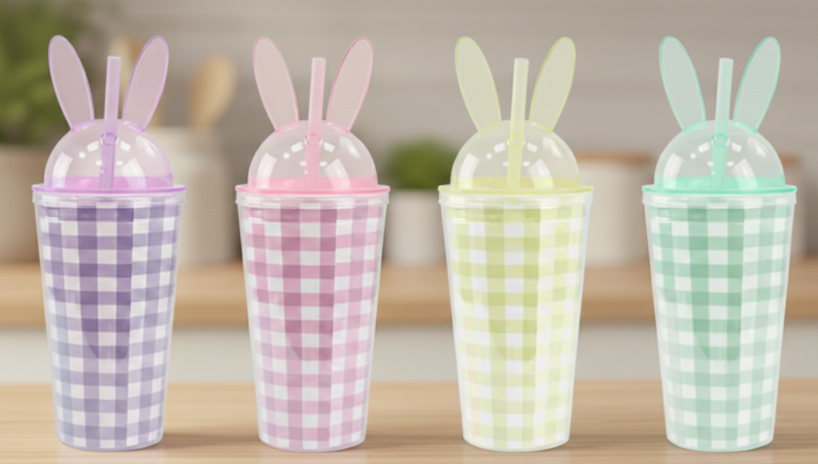 Easter Gingham Bunny cup & straw