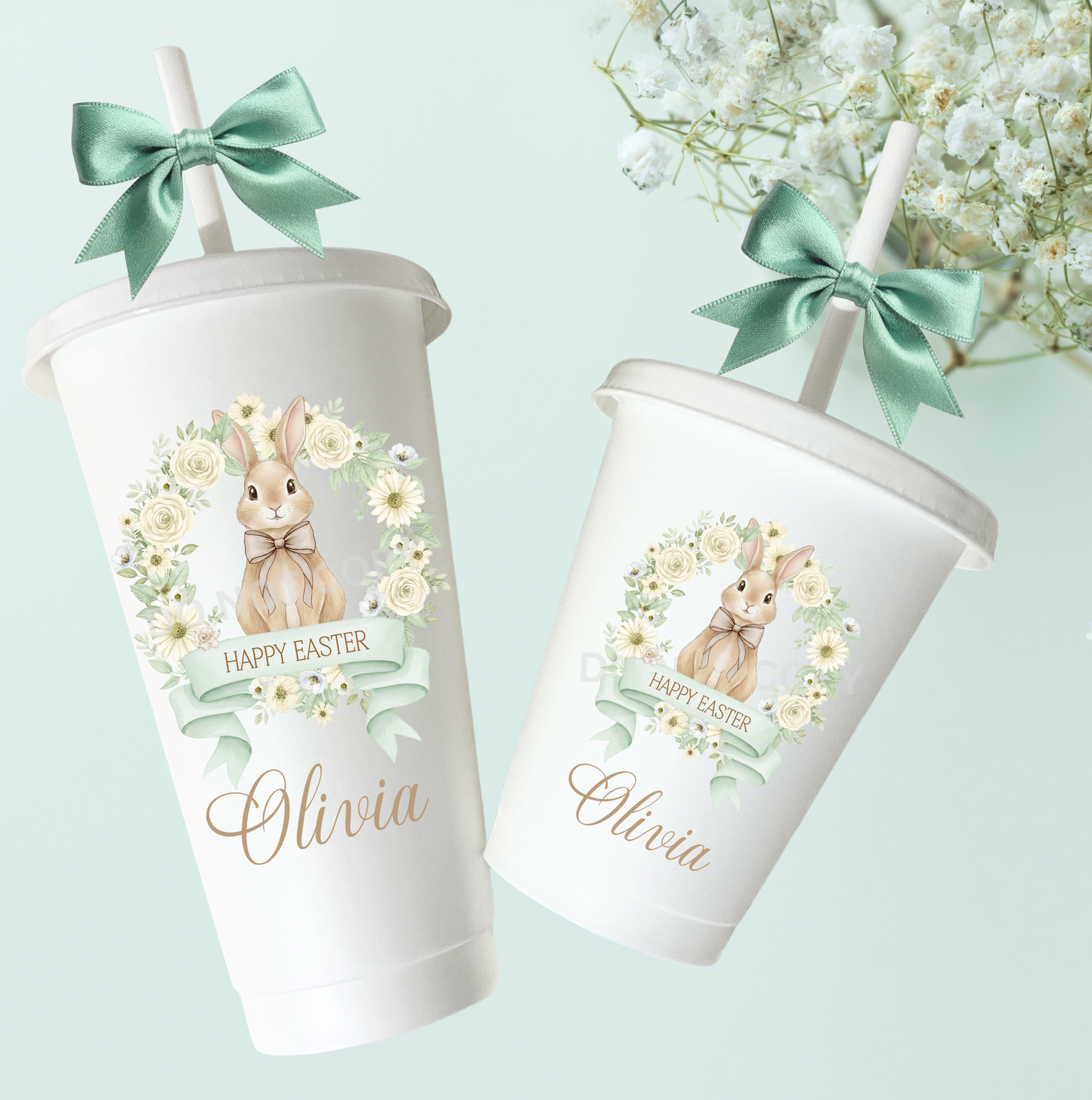 UVDTF Easter bunny floral wreath green