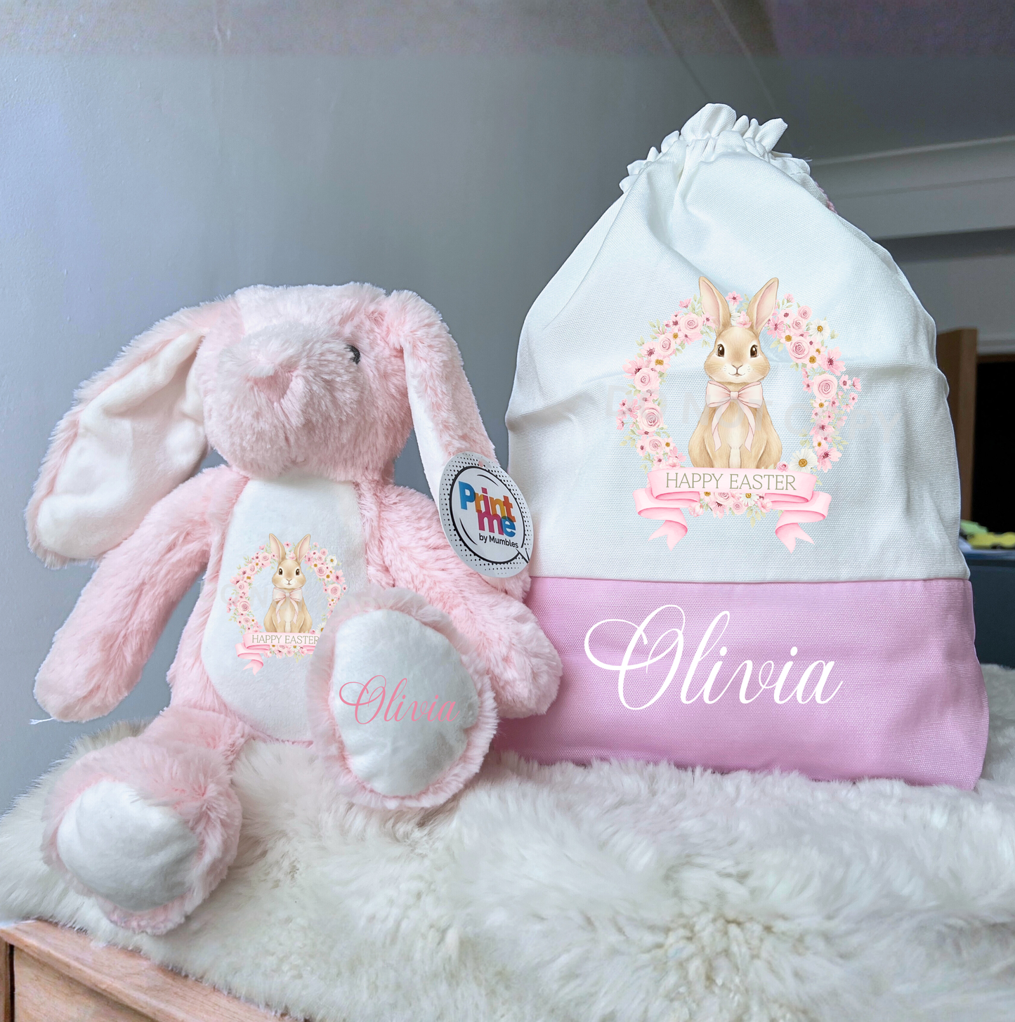 DTF Easter bunny wreath pink