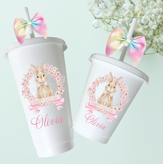 UVDTF Easter bunny floral wreath pink