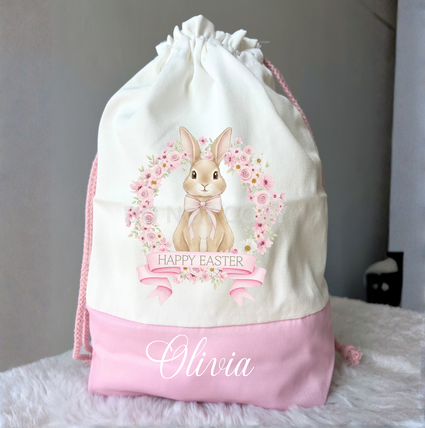 DTF Easter bunny wreath pink