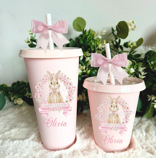 UVDTF Easter bunny floral wreath pink