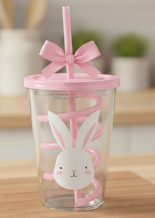 Easter cup & swirly straw Pink