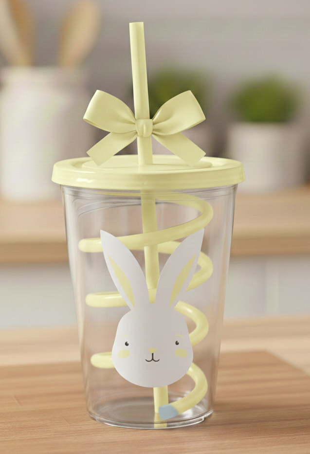 Easter cup & swirly straw Lemon
