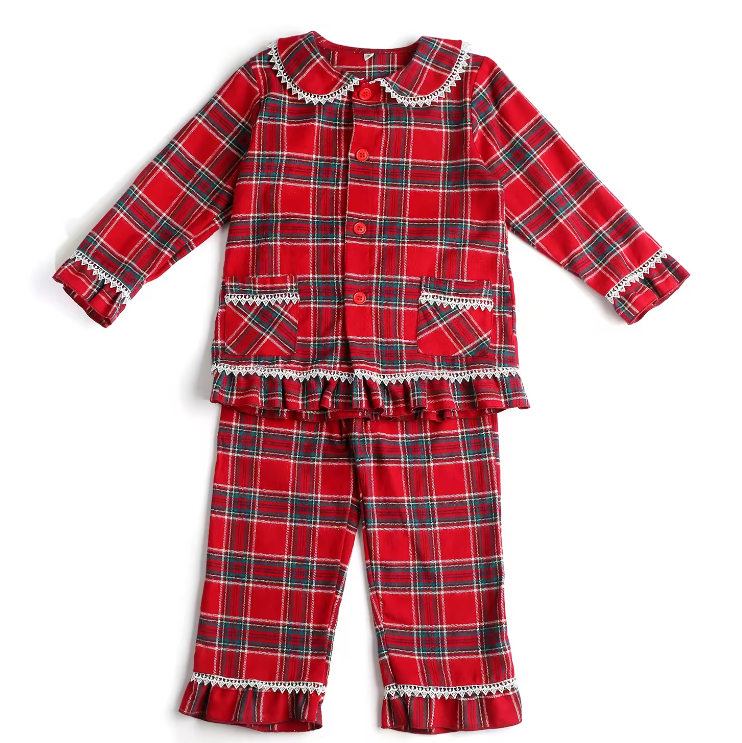 Christmas tartan family Frilly edge pyjamas