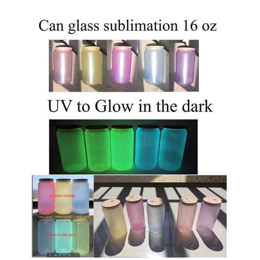 UV+ glow 16oz sublimation can glass